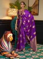 Nylon Satin Purple Festival Wear Handloom Saree